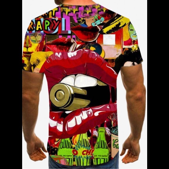 Street Bullet  In The Mouth Colorful Graffiti T-Shirt / Men R Women Unisex - Picture 4 of 4